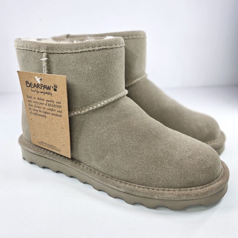 Bearpaw Alyssa Boots Mushroom Suede Faux Fur Women’s Size 6 New